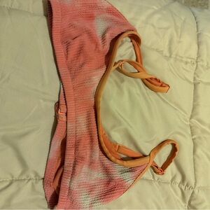 aerie Pink Orange Textured Bikini Top